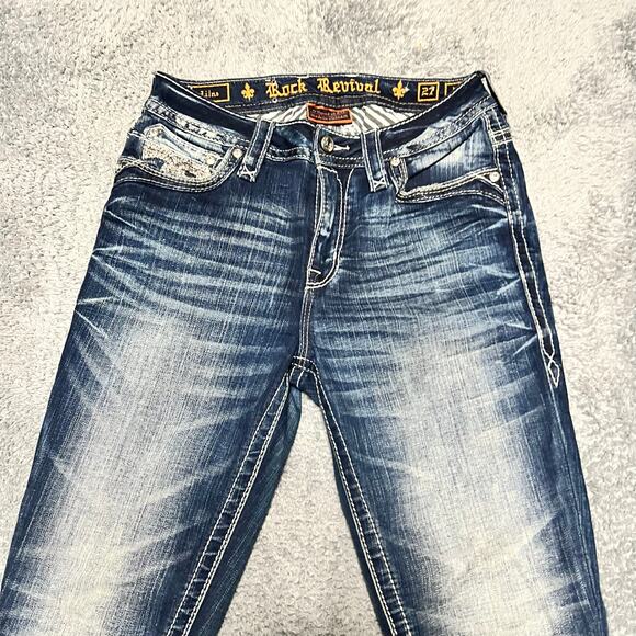 Rock Revival Jeans Womens 27 (31x31) Lilas Easy Skinny Blue Bling Western - Picture 2 of 11